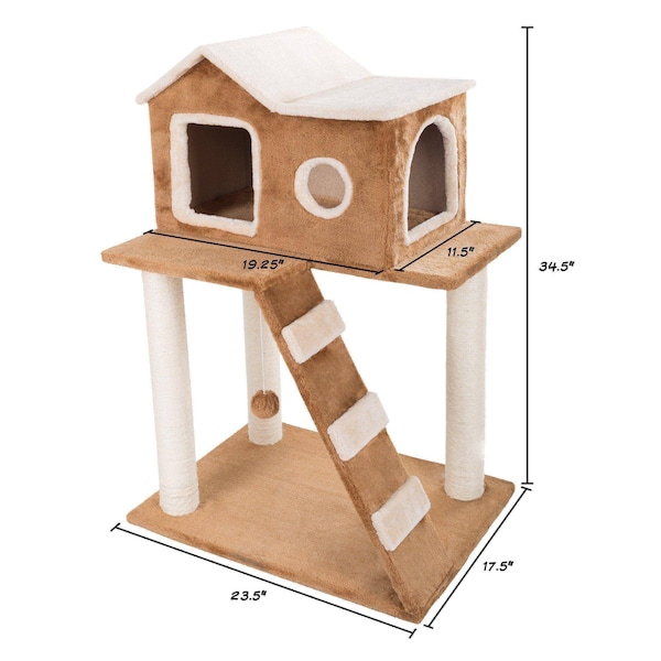 3-tier 34.5-inch Cat Tree Multilevel Tower With Scratching Posts, Ladder And Toys For Cats/Kittens